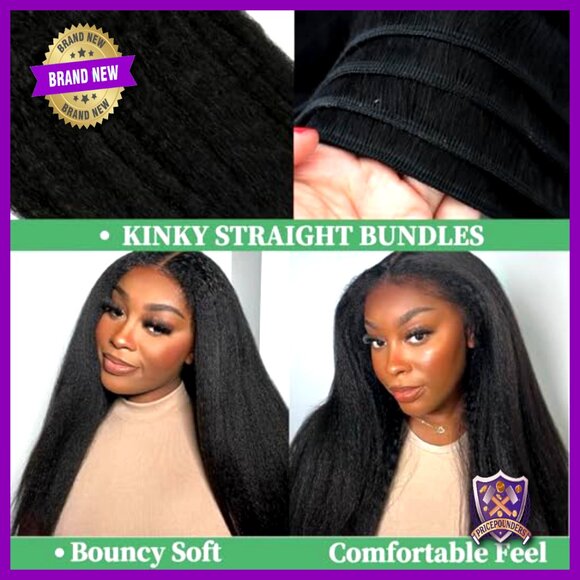 3 Bundles 16 Inch Kinky Straight Human Hair Extensions Silky Soft